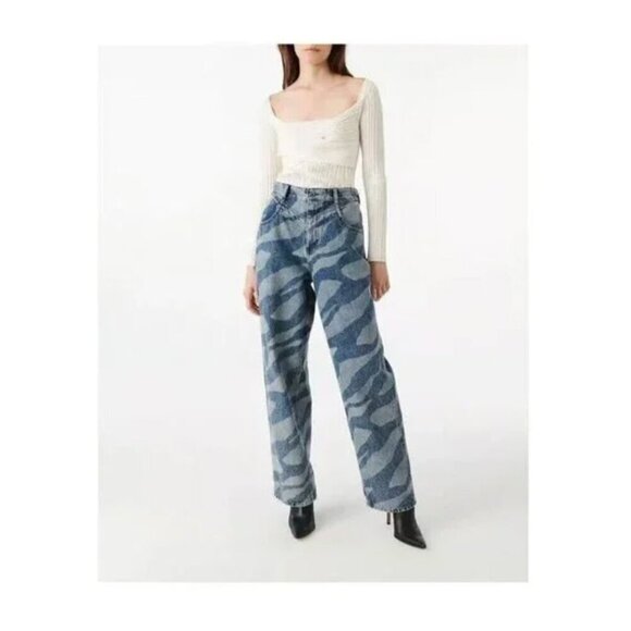 NWT IRO Jeans Porter Zebra Pattern Blue Denim Size 25/26 - Picture 1 of 4
